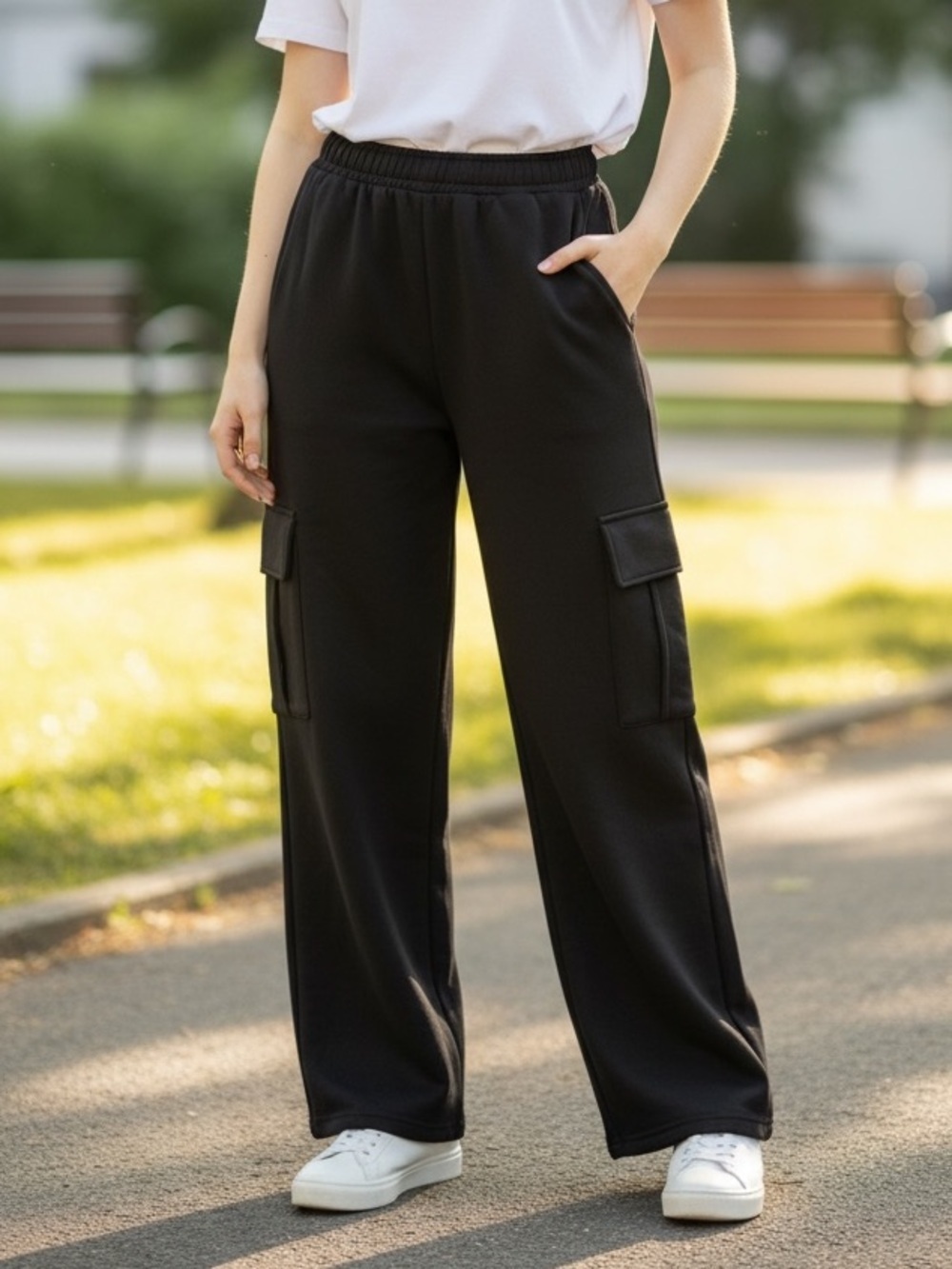Lazy Monday Cargo Sweatpants Black Wide-Leg Cargo Pants